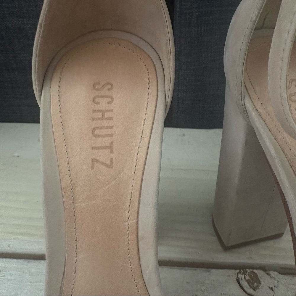 SCHUTZ Taupe Block Heel Sandals - Picture 11 of 16
